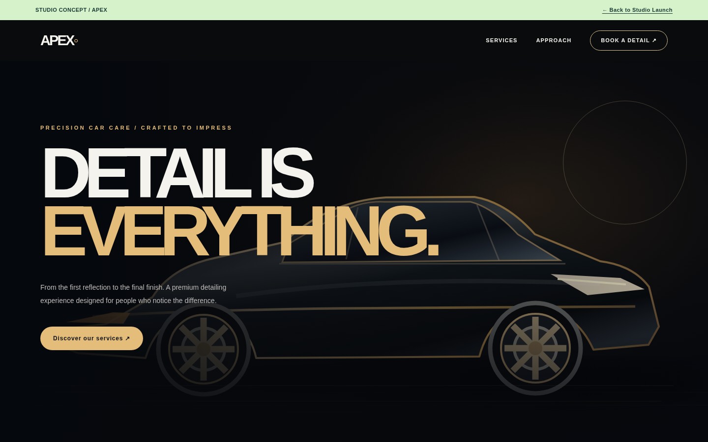 APEX — original Studio Launch website design preview