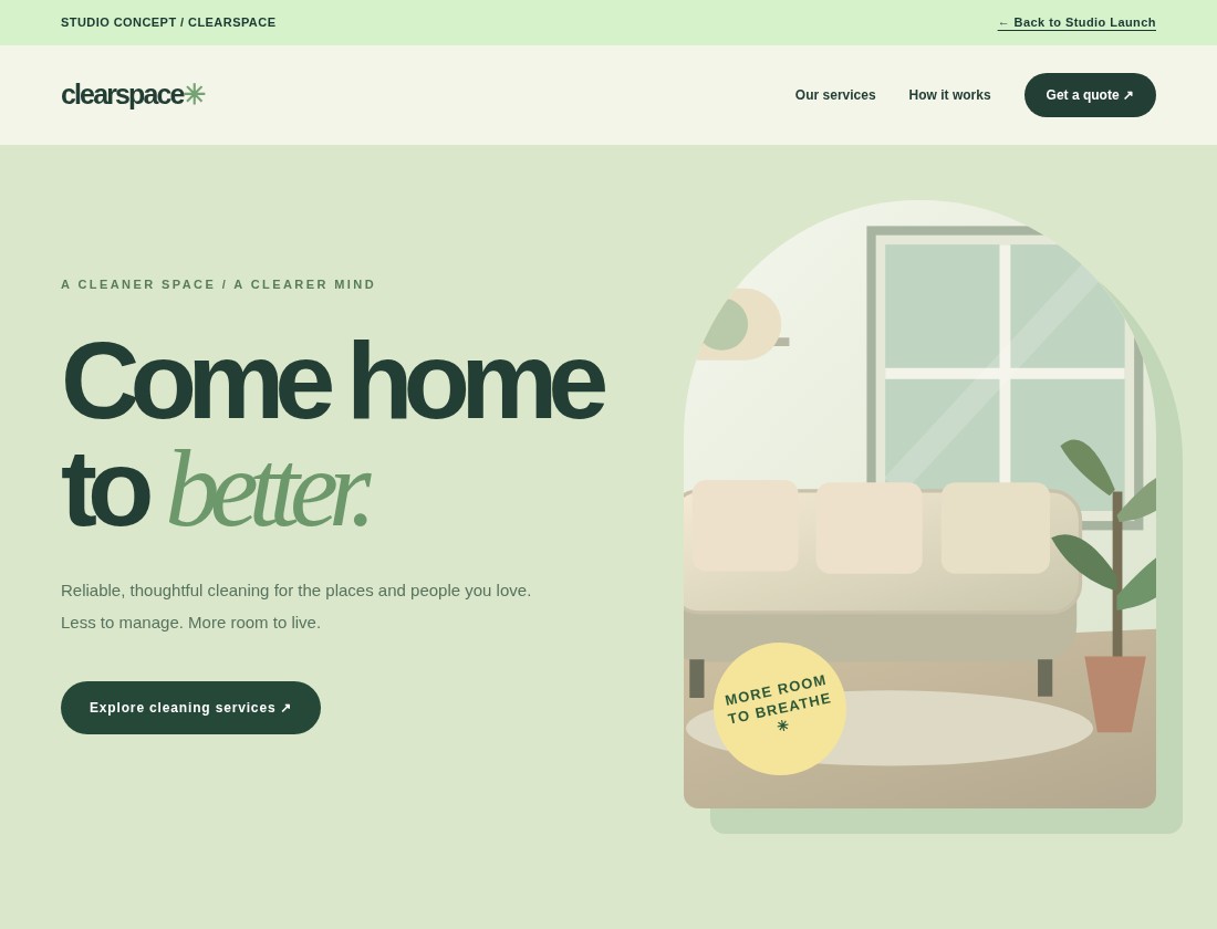 CLEARSPACE — original Studio Launch website design preview